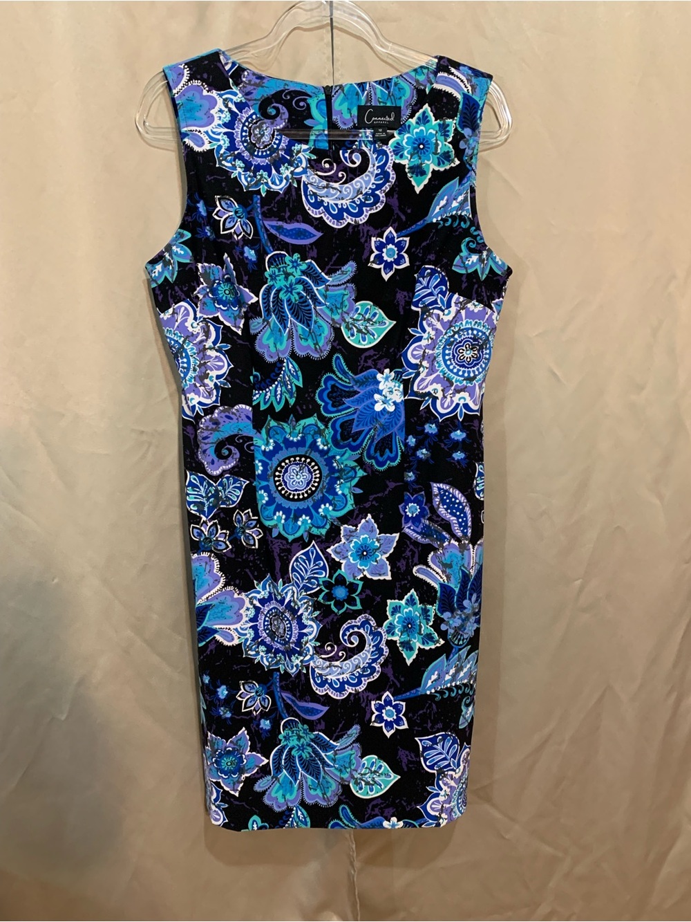 connected apparel Black Floral Sheath Dress with Blue & Teal Print 123/4